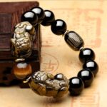 Natural Gold Obsidian Double Pixiu Bracelet Wealth Attraction Bracelet (5)