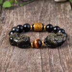 Natural Gold Obsidian Double Pixiu Bracelet Wealth Attraction Bracelet (5)