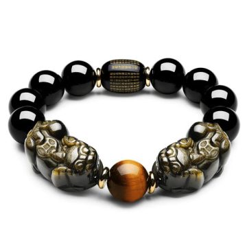 Natural Gold Obsidian Double Pixiu Bracelet Wealth Attraction Bracelet 5