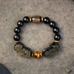 Natural Gold Obsidian Double Pixiu Bracelet Wealth Attraction Bracelet (5)