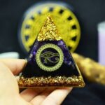 Amethyst Obsidian Orgone Pyramid with Eye of Horus Symbol (1)