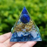 Blue Chalcedony Orgone Pyramid with Lapis Lazuli Healing Crystal Sphere (5)