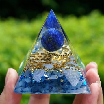 Blue Chalcedony Orgone Pyramid with Lapis Lazuli Healing Crystal Sphere 5