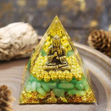 Green Aventurine Orgone Pyramid with Buddha for Meditation Anxiety Relief 1