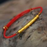 Buddhist Lucky Red String Bracelet with Gold Beads (1)