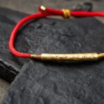 Buddhist Lucky Red String Bracelet with Gold Beads (1)